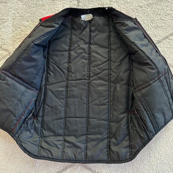 80s Men's Hollofil Red Insulated Quilted Zip Front Pocketed Work Vest Sz Medium - Picture 8 of 9